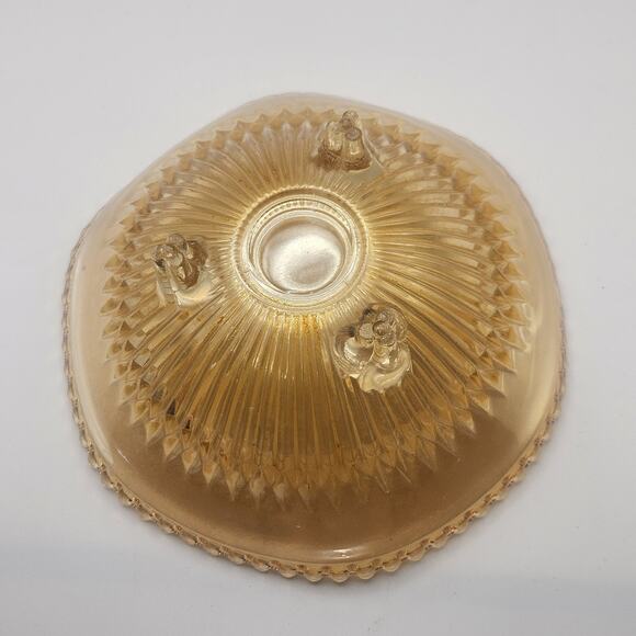 Vtg Carnival Glass Candy Dish Amber Three Footed Beaded Rim Diamond Pointed Ribs - Picture 5 of 8